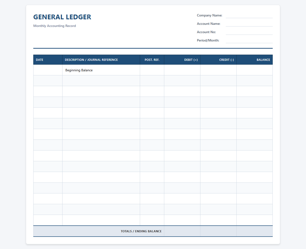 Monthly General Ledger Excel Spreadsheet