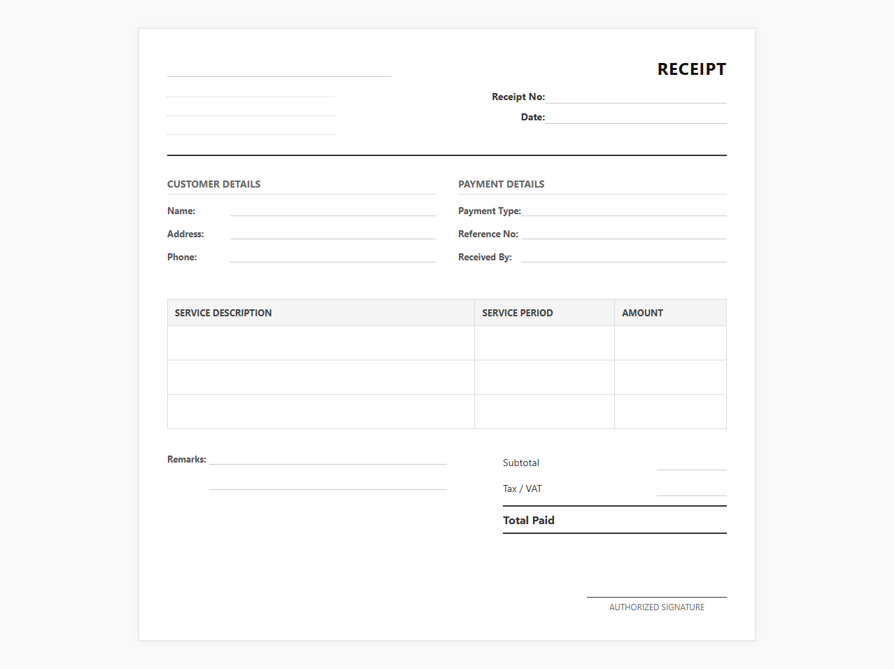 Monthly Maintenance Service Payment Receipt