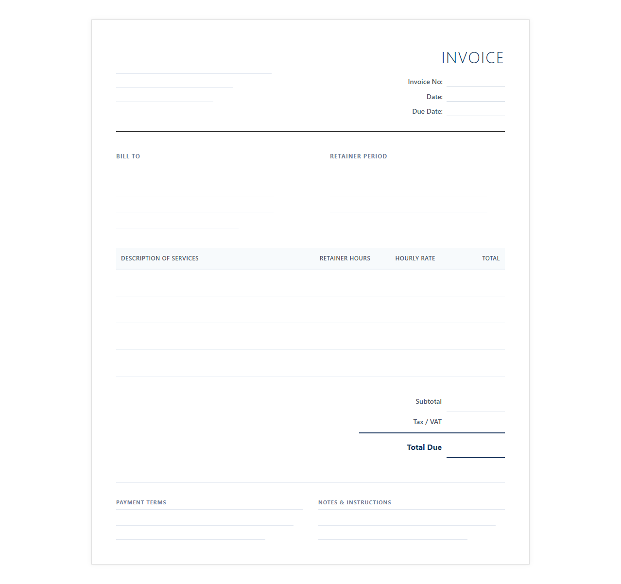 Monthly Retainer Professional Services Invoice Template