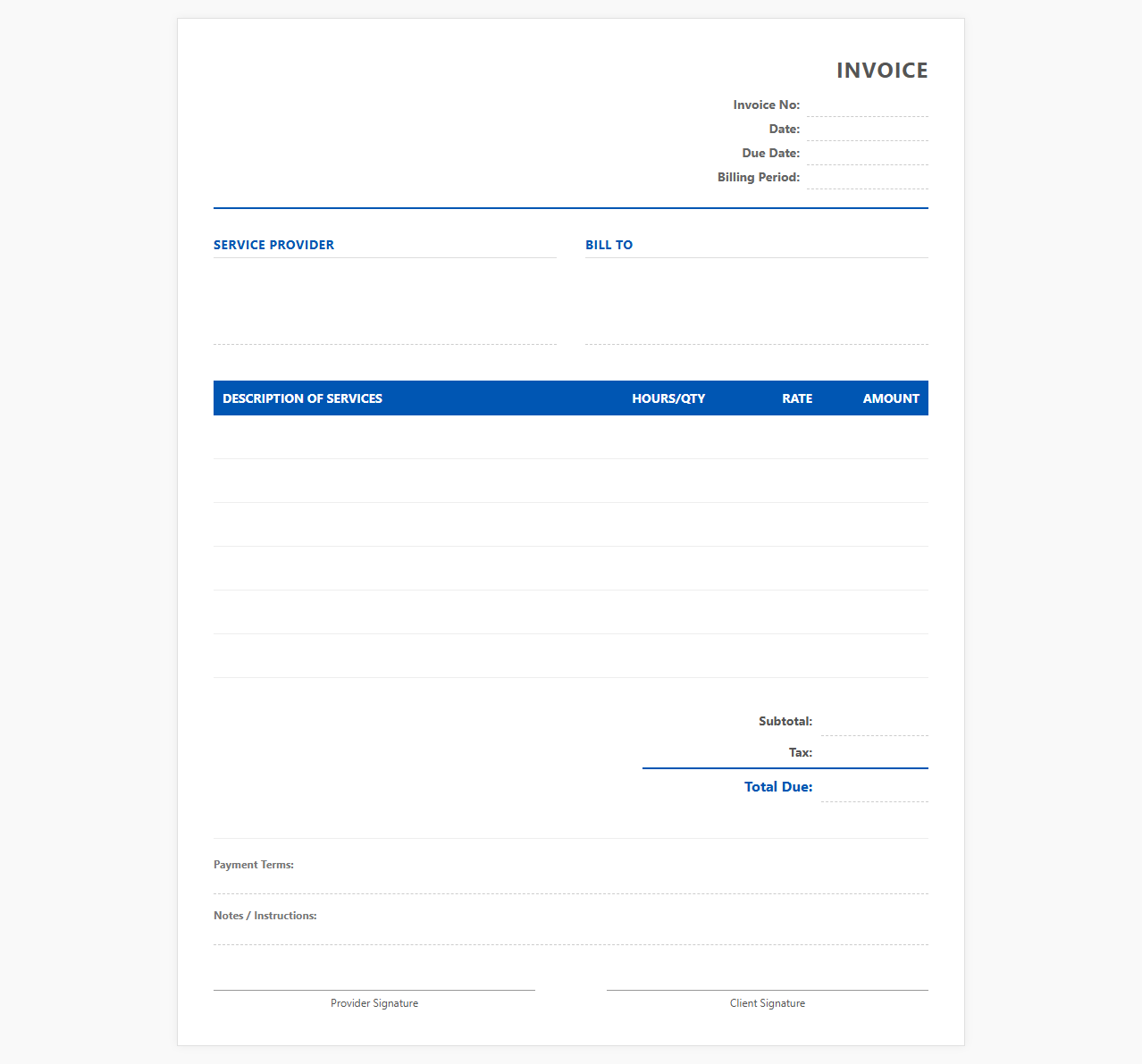 Monthly Service Provider Invoicing Template