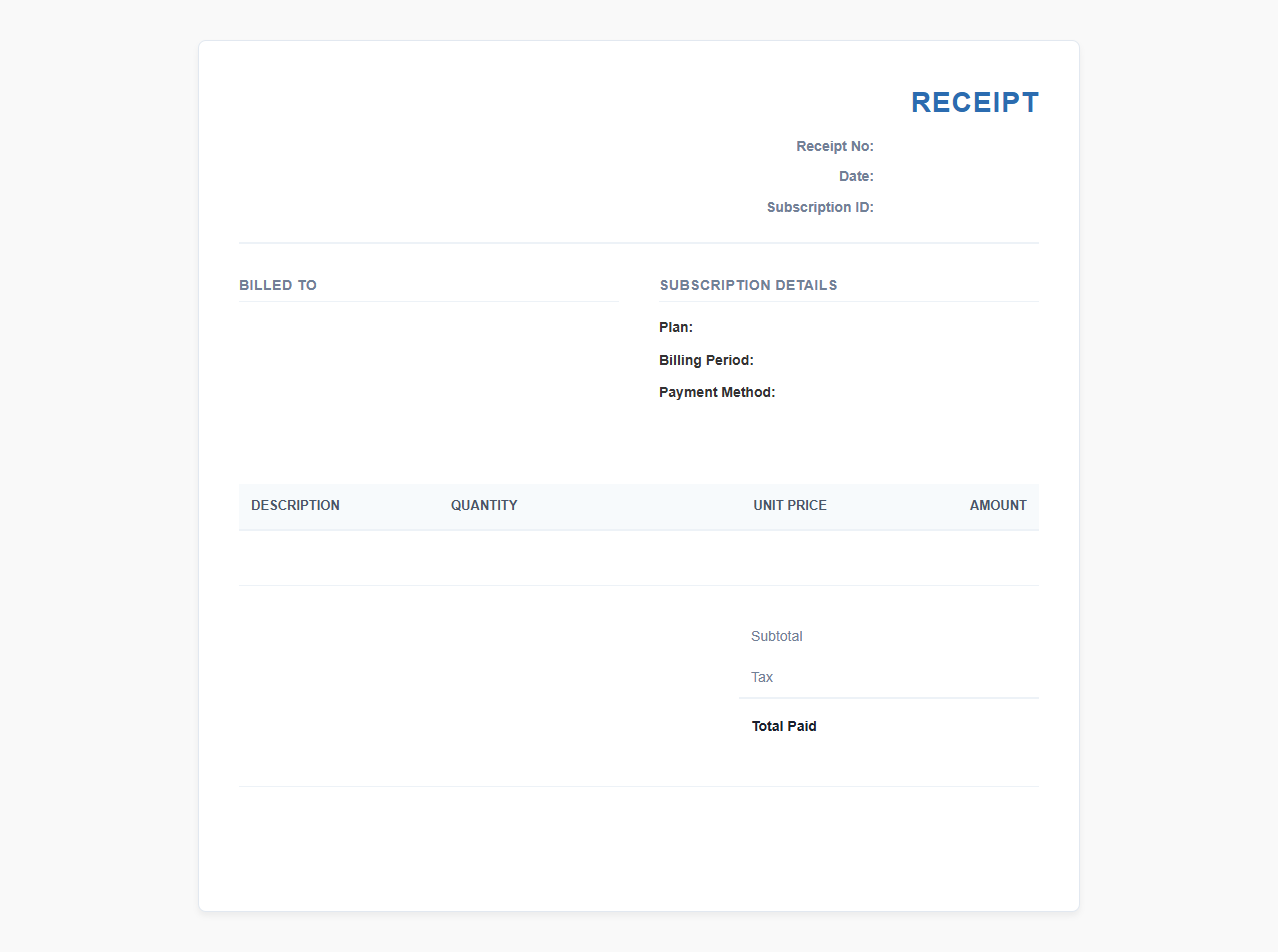 Monthly Subscription Payment Receipt
