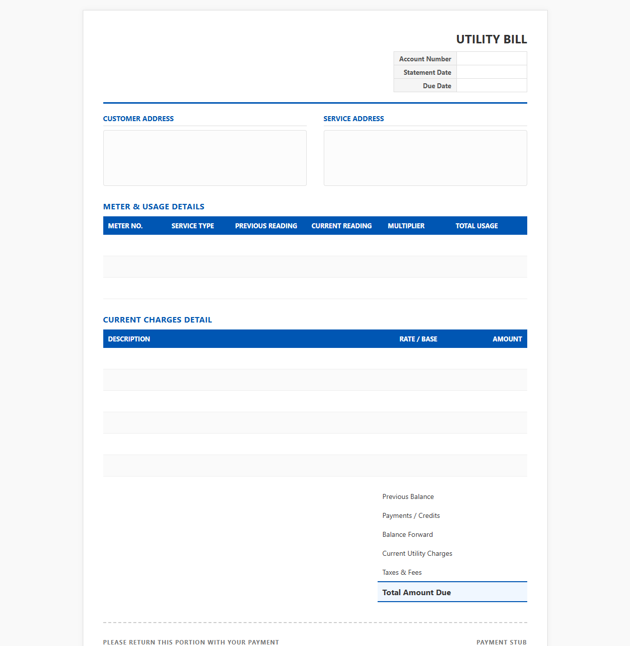 Monthly Utility Billing Statement Template