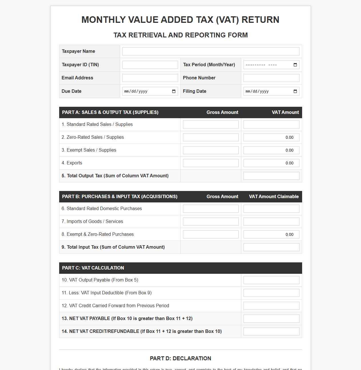 Monthly VAT Return Reporting Template