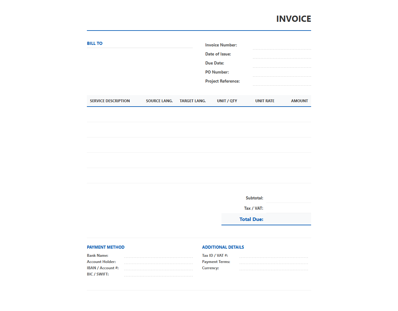 Multilingual Transcription and Translation Invoice