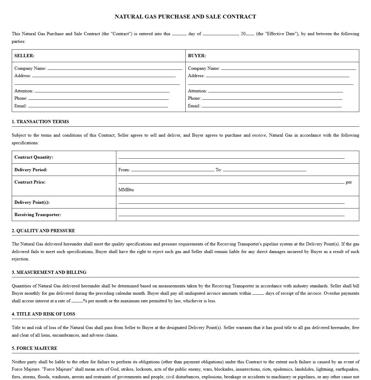 Natural Gas Purchase and Sale Contract