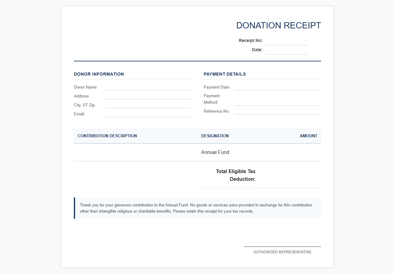 Non Profit Annual Fund Receipt Template