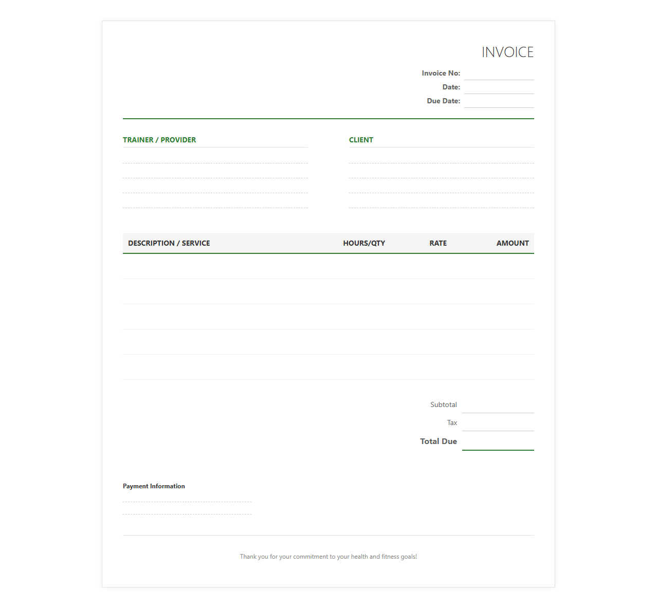 Nutrition and Fitness Consultation Invoice