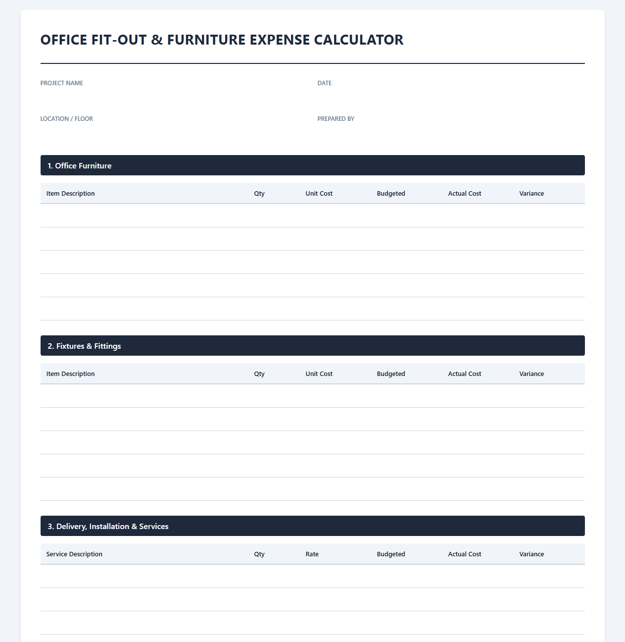 Office Fit-Out and Furniture Expense Calculator