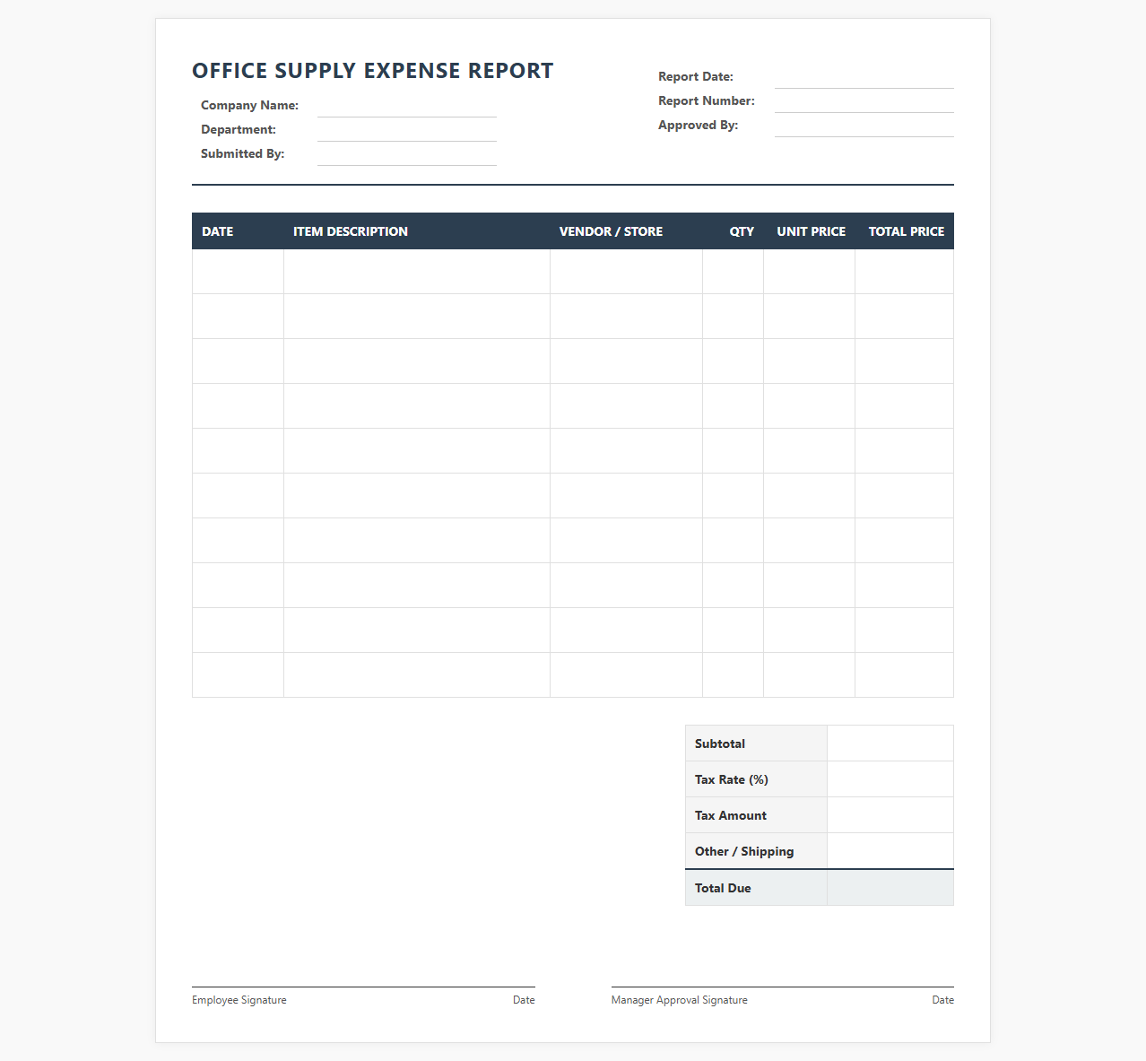Office Supply Expense Report Template