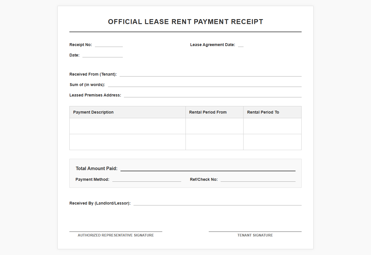 Official Lease Rent Payment Receipt