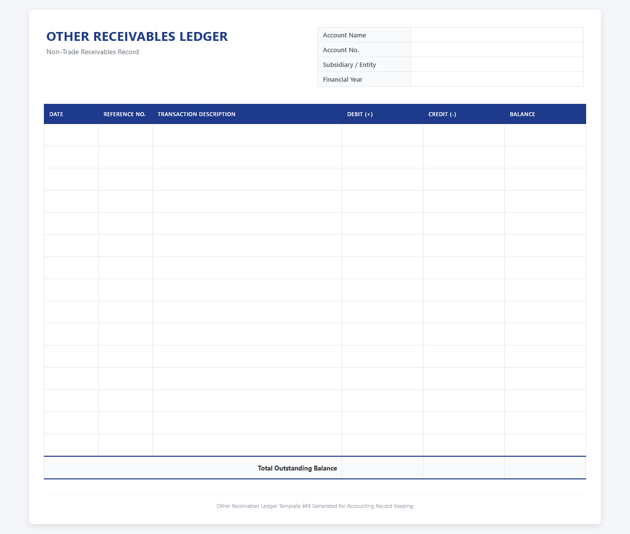Other Receivables Ledger Excel Template