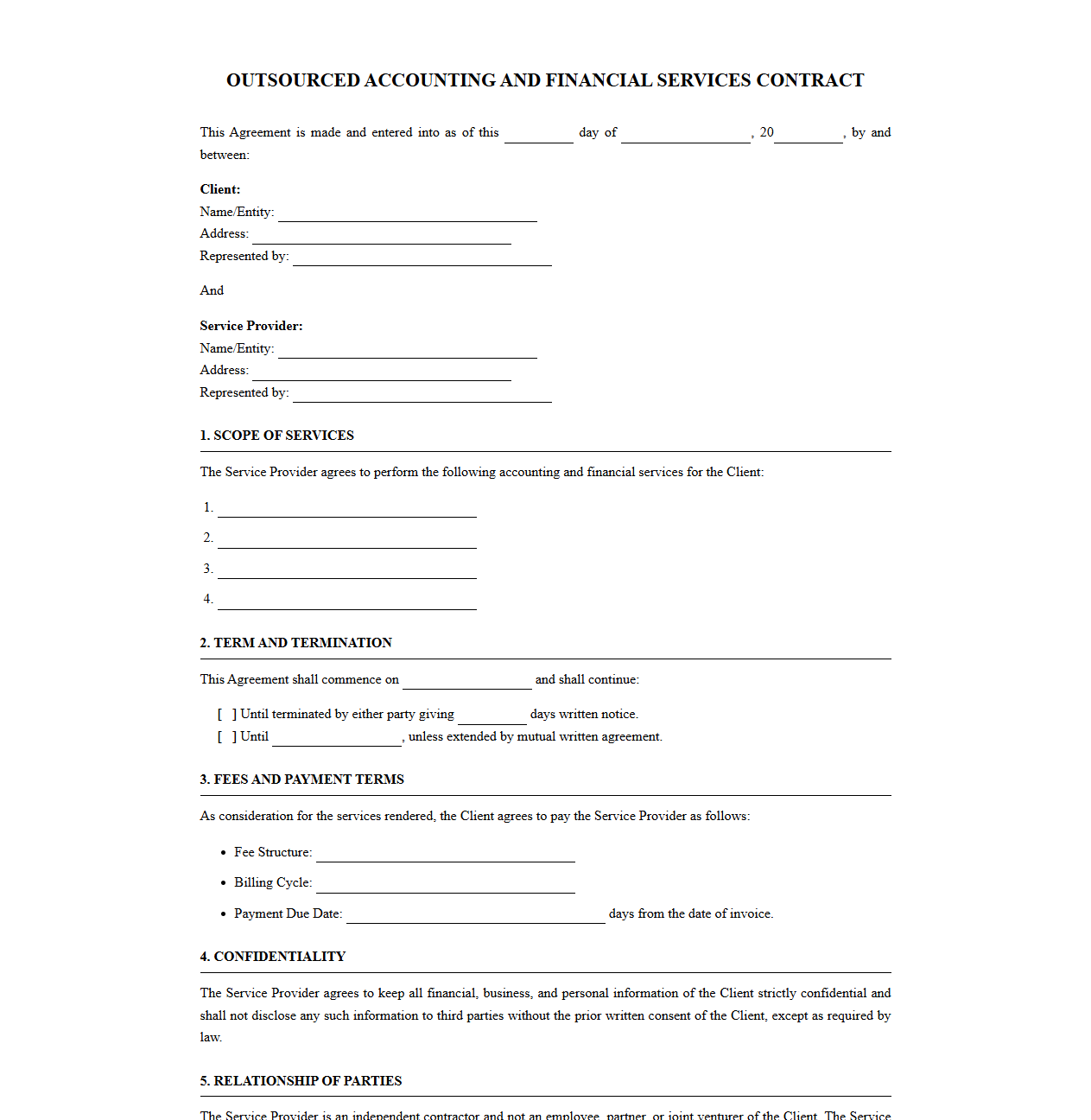 Outsourced Accounting and Financial Services Contract
