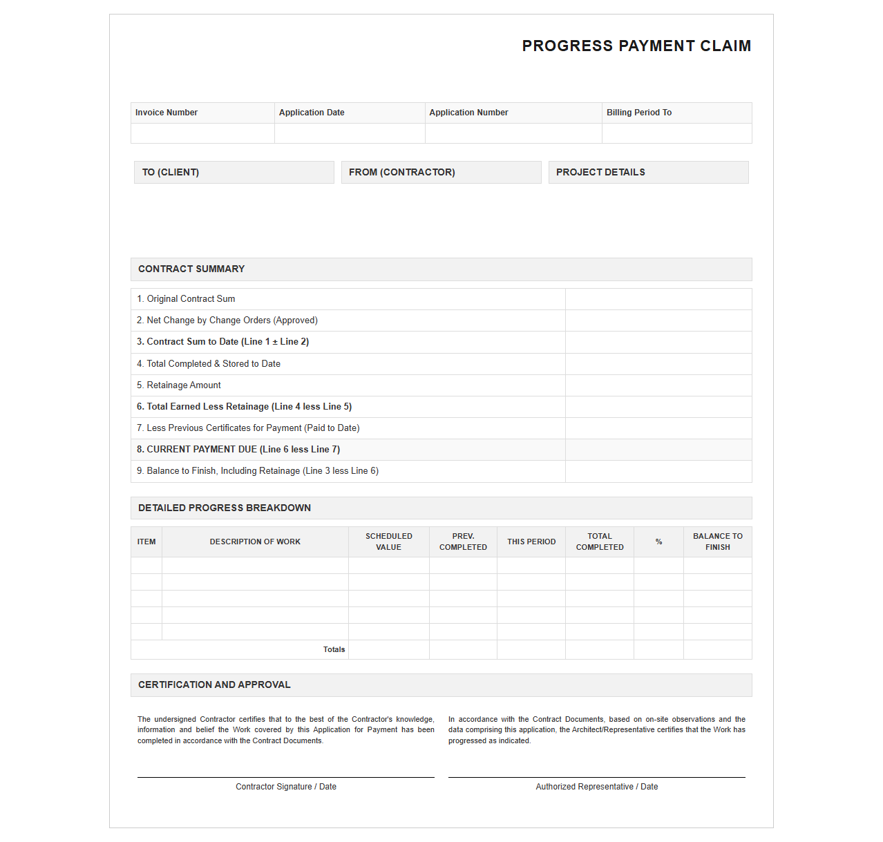 Partial Payment Invoice Template for Projects