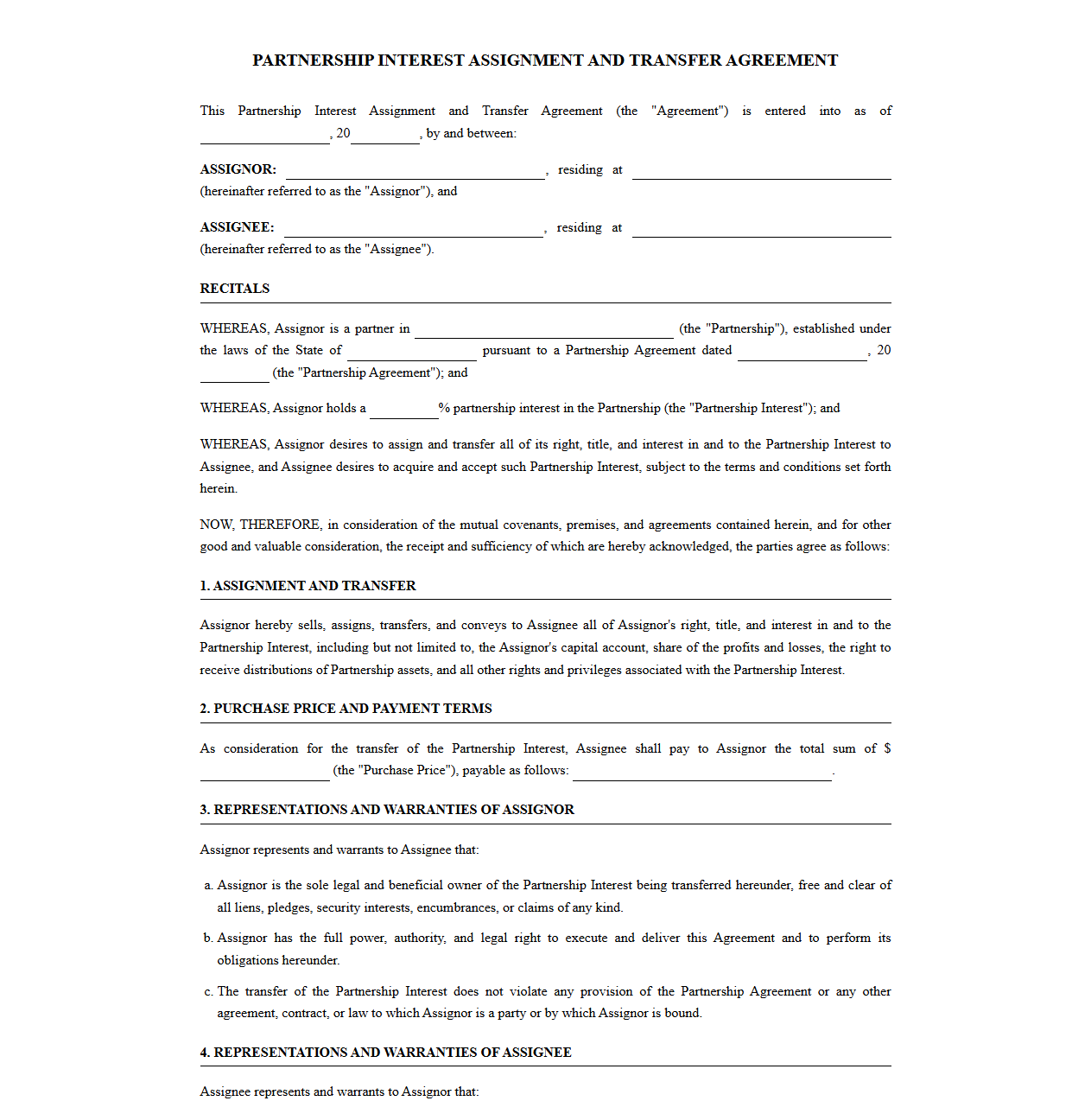 Partnership Interest Assignment and Transfer Agreement