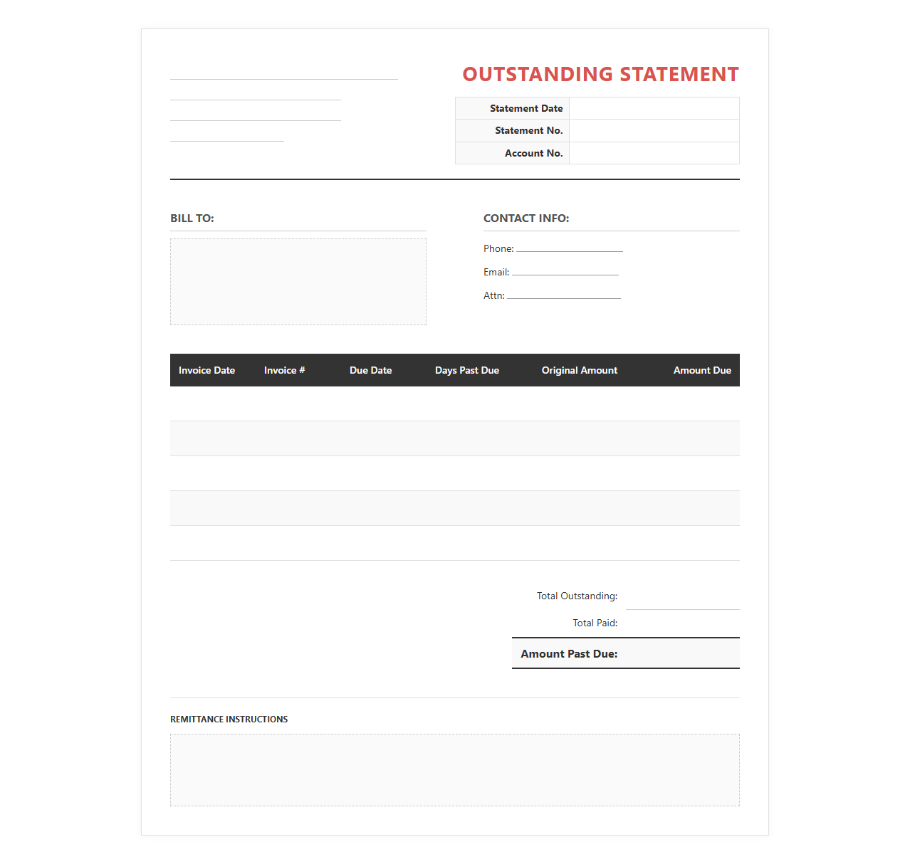 Past Due Invoice Statement Template