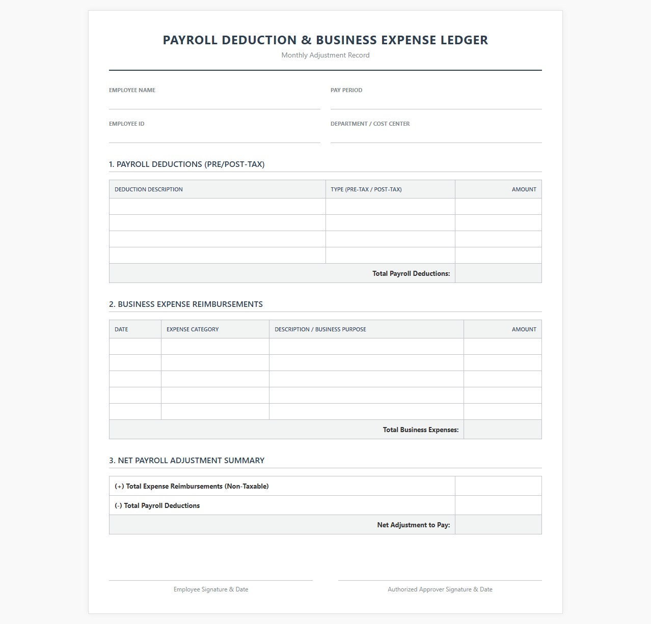 Payroll Deduction and Business Expense Ledger