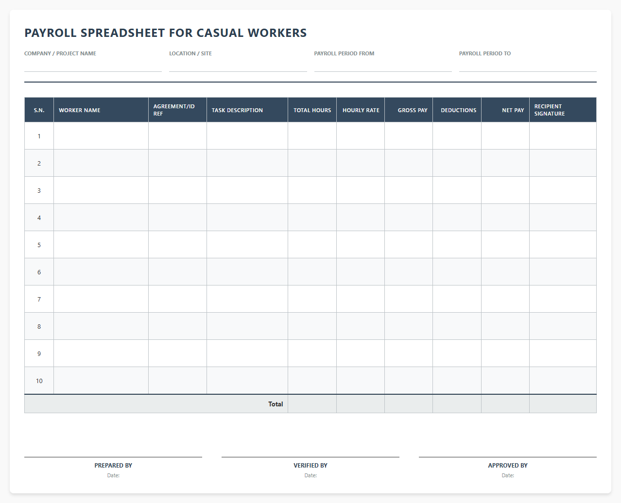 Payroll Spreadsheet for Casual Workers