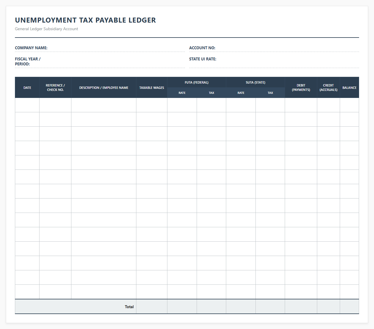 Payroll Unemployment Tax Payable Ledger Book