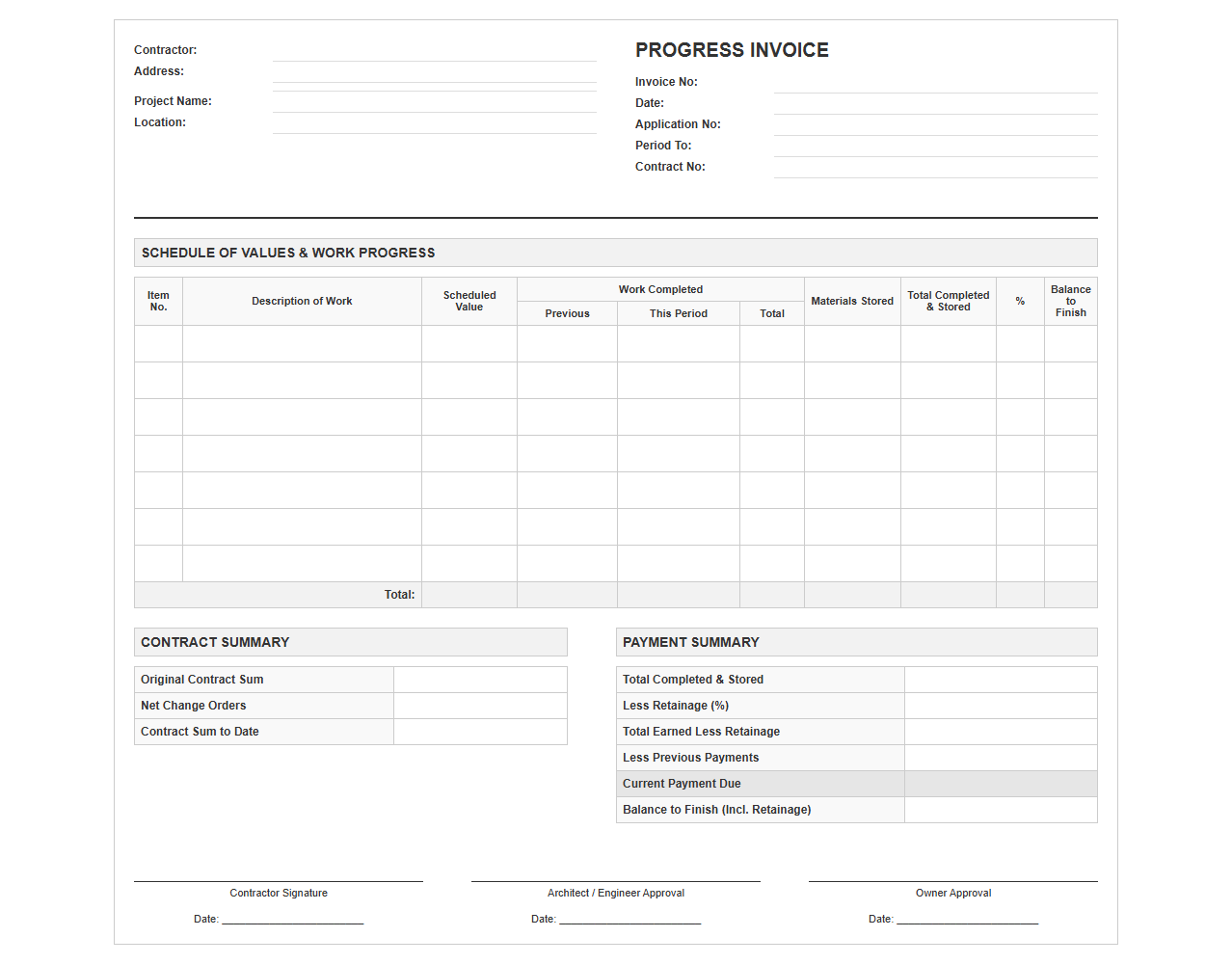 Percentage of Completion Progress Invoice Template