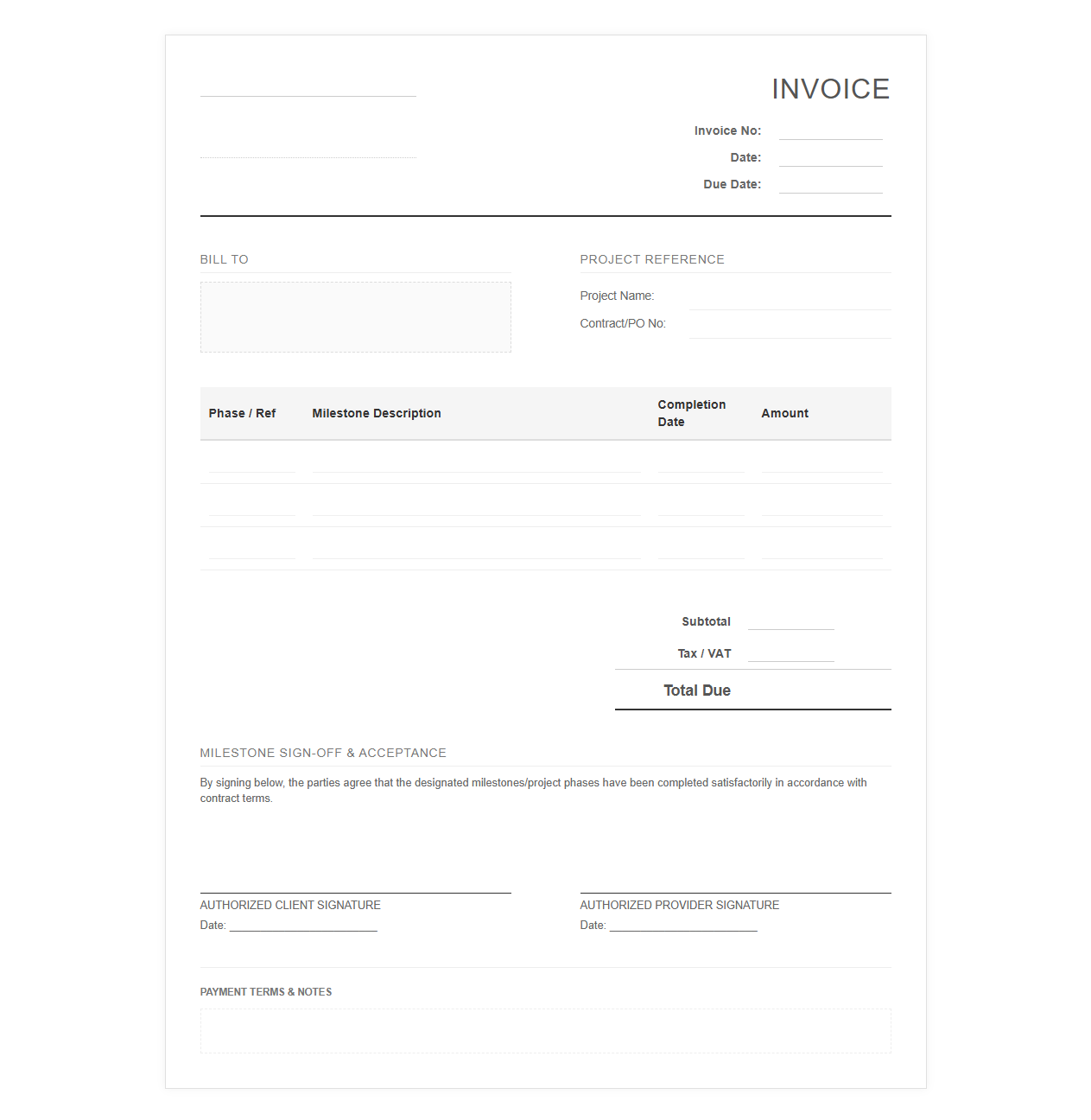 Phase Completion Billing Template for Projects