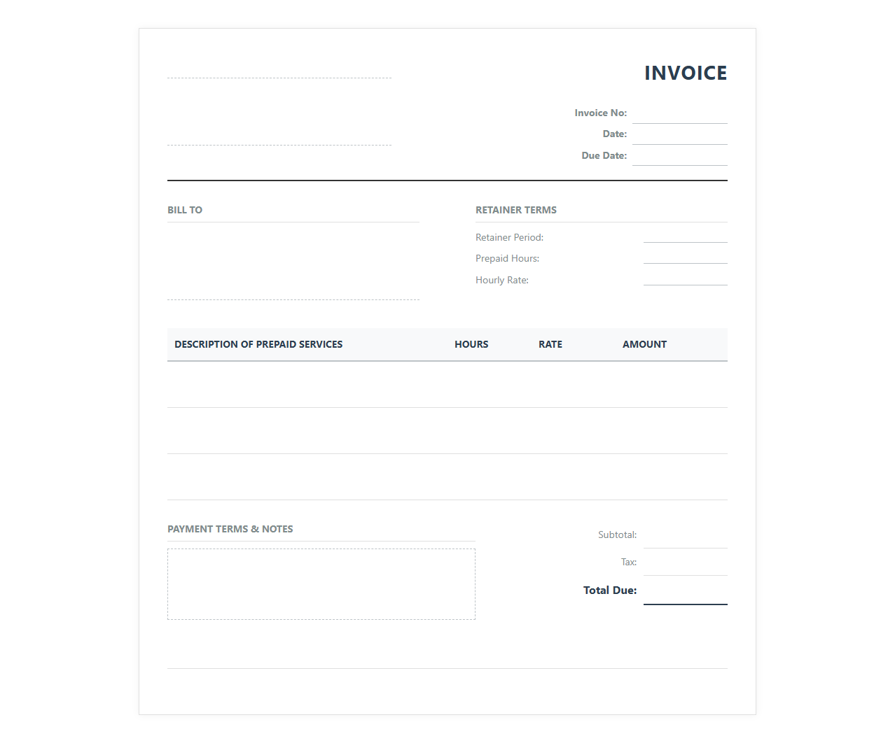 Prepaid Hours Retainer Invoice Template