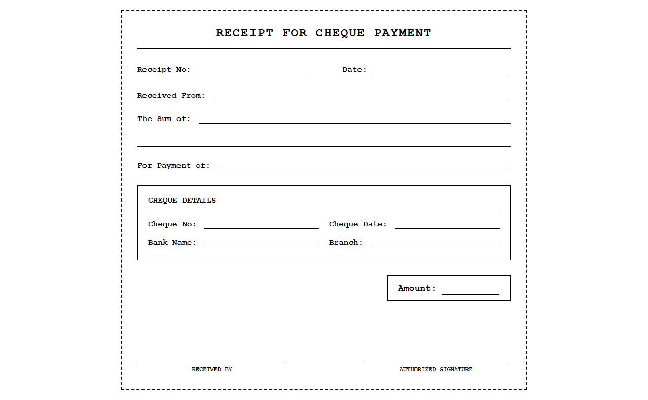 Printable Cheque Payment Receipt