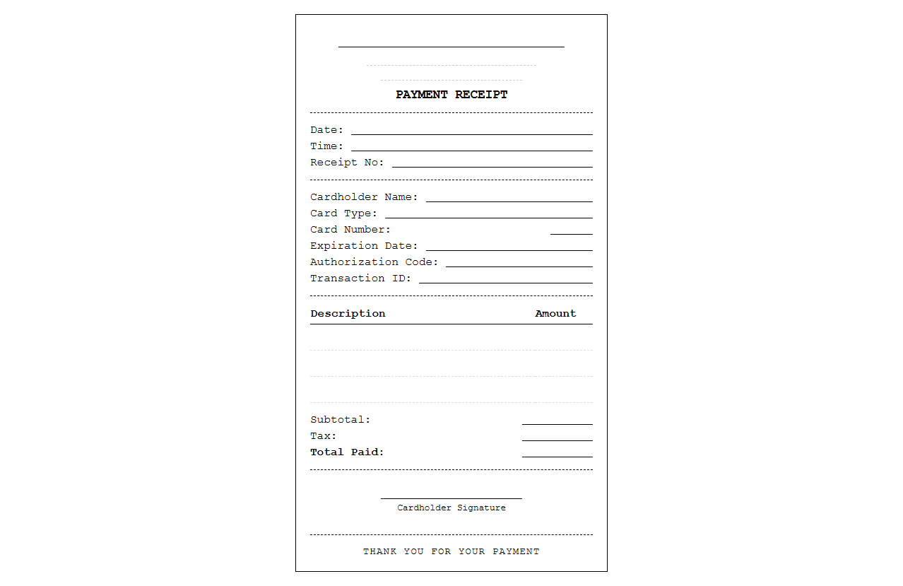 Printable Credit Card Payment Receipt