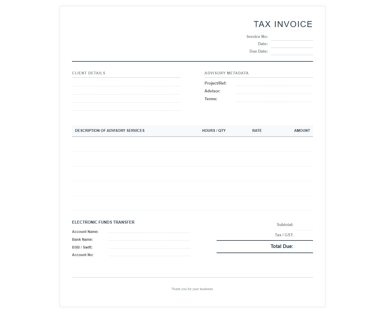 Professional Advisory Services Tax Invoice