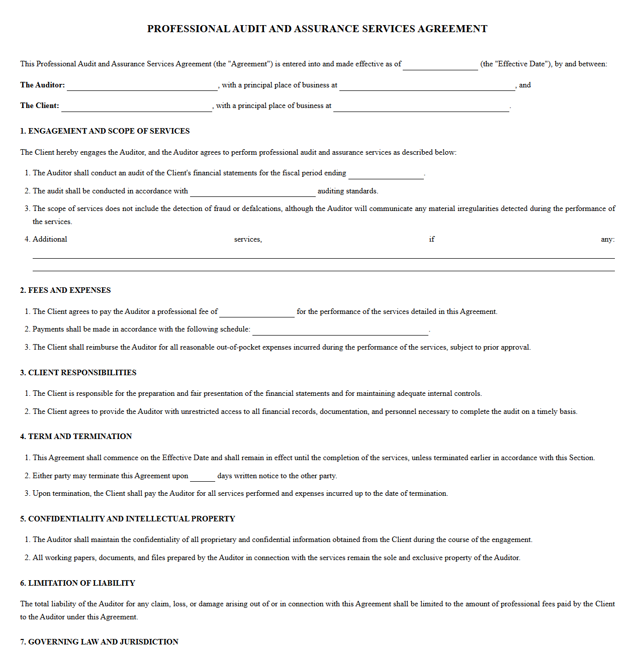 Professional Audit and Assurance Service Agreement