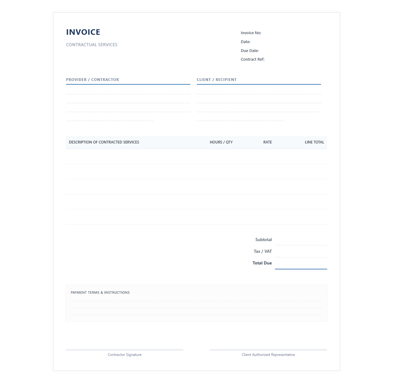 Professional Contract Services Billing Template
