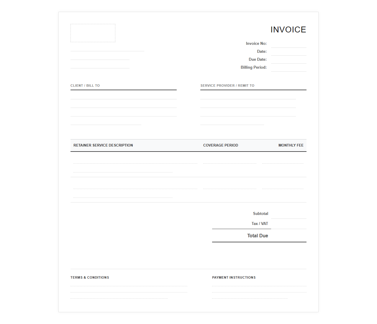 Professional Services Monthly Retainer Billing Template
