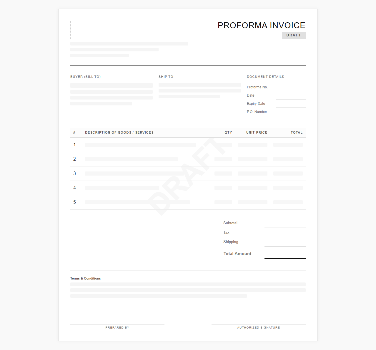 Proforma Bill Draft Template