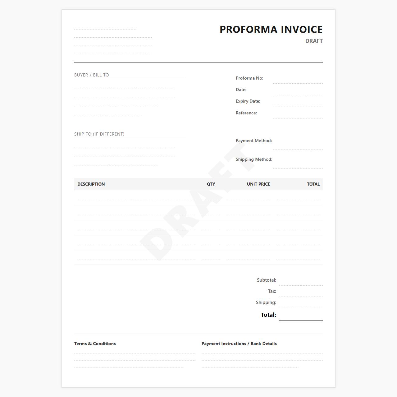 Proforma Invoice Draft Document