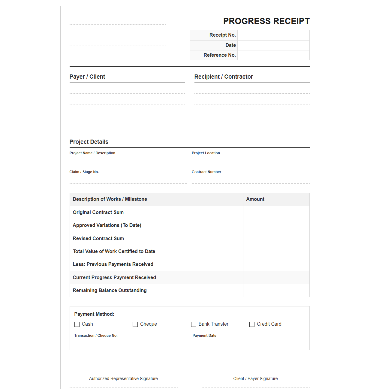 Progress Invoice and Receipt Template