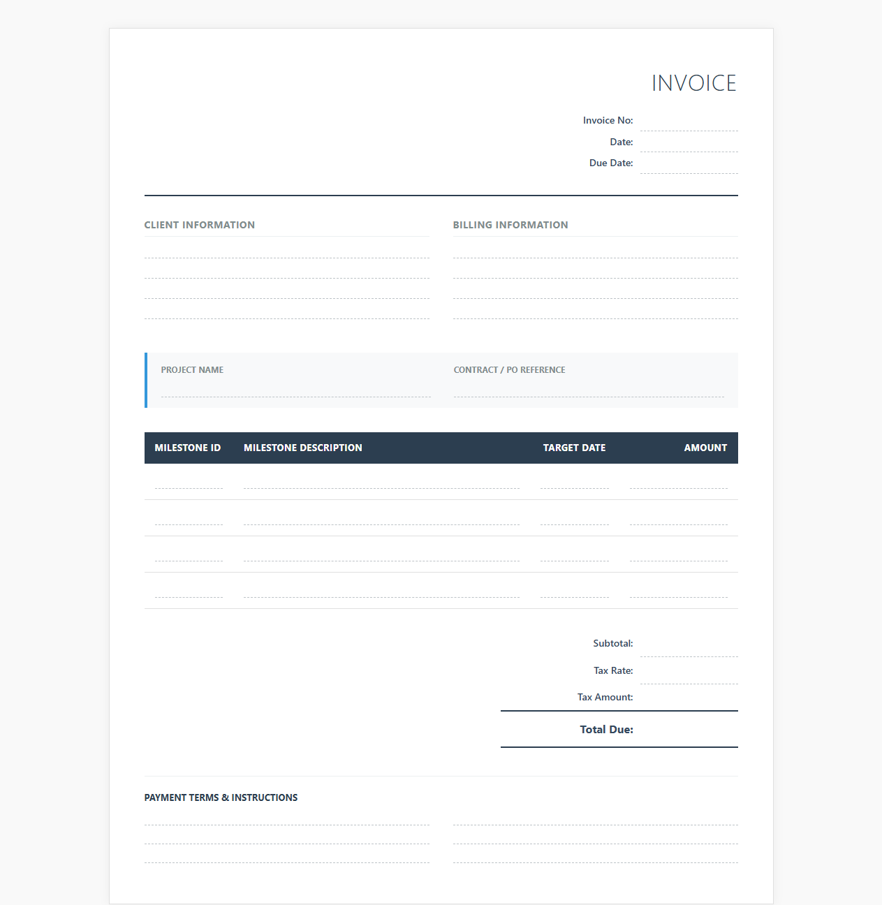 Project Milestone Professional Services Invoice