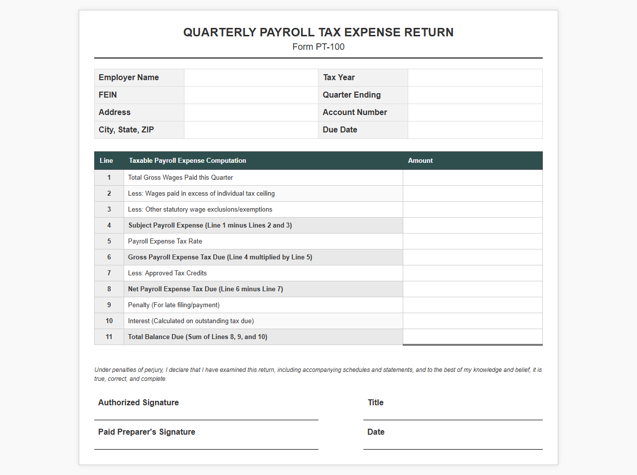 Quarterly Payroll Tax Expense Return Spreadsheet