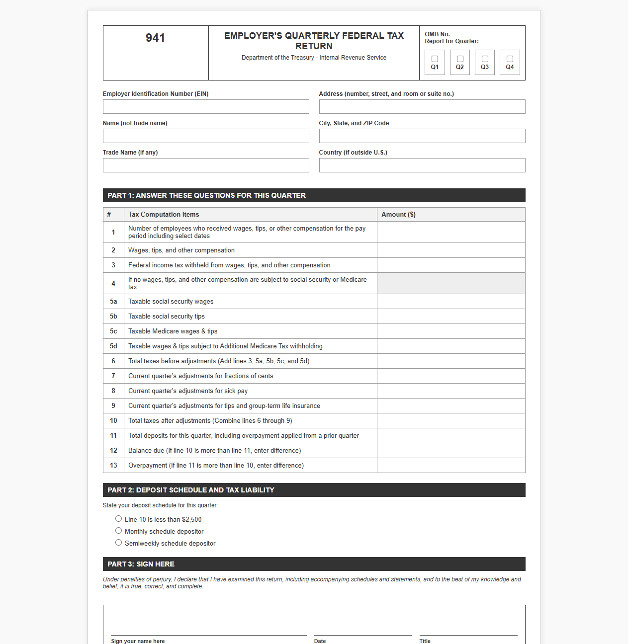 Quarterly Payroll Tax Reporting and Return Template