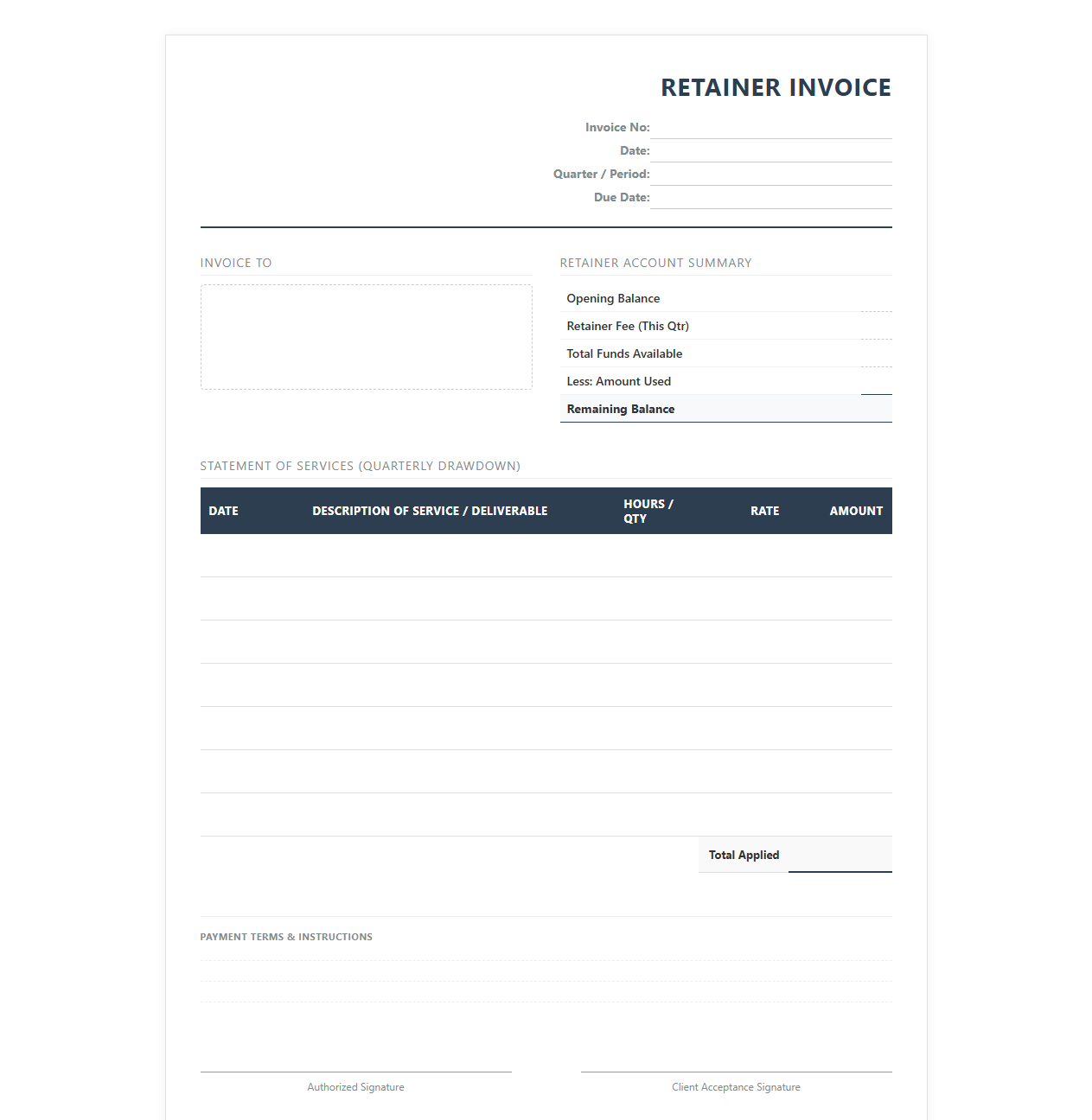 Quarterly Retainer Invoice and Statement
