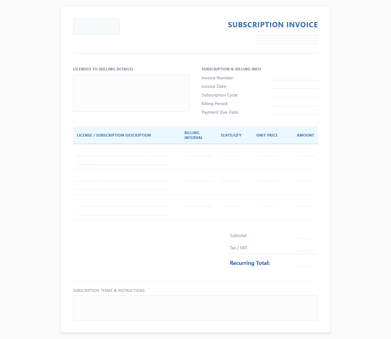 Recurring Software License Billing Template