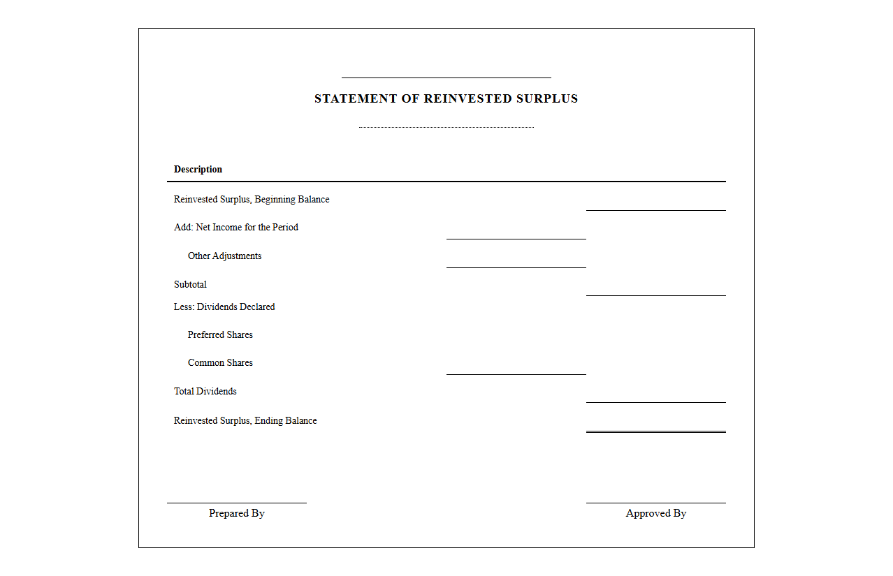 Reinvested Surplus Statement Template