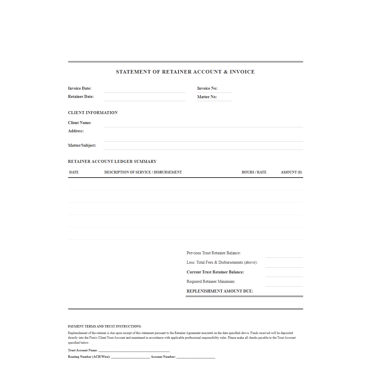 Retainer Agreement Legal Invoice Format