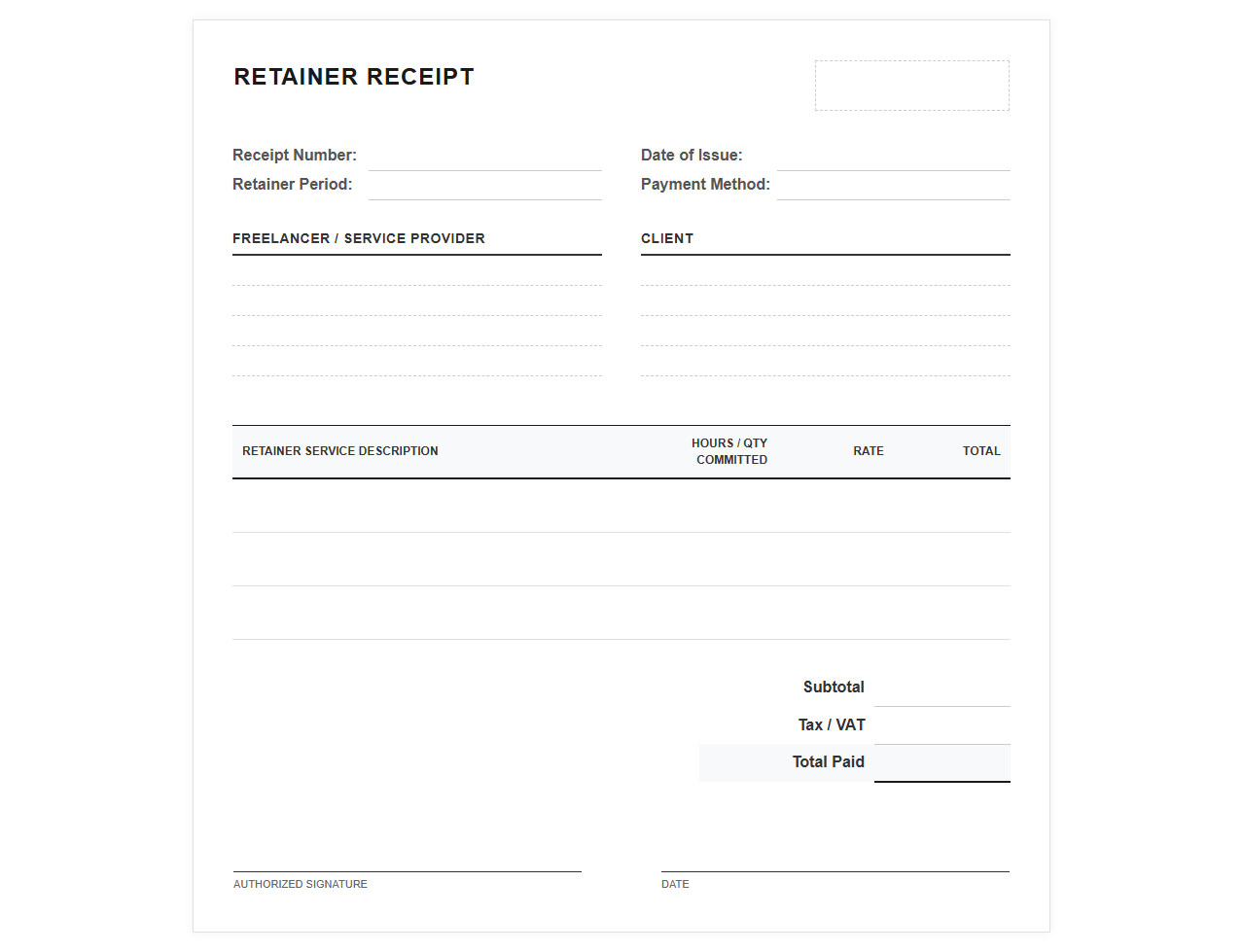 Retainer-Based Freelance Services Receipt Template