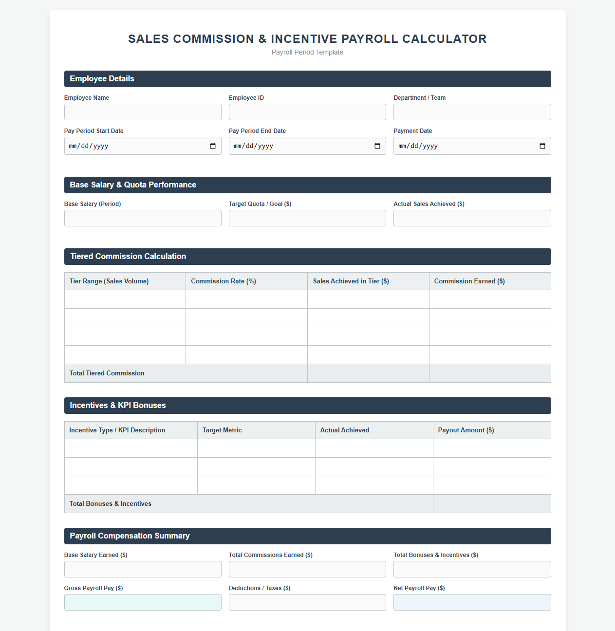 Sales Commission and Incentive Payroll Calculator