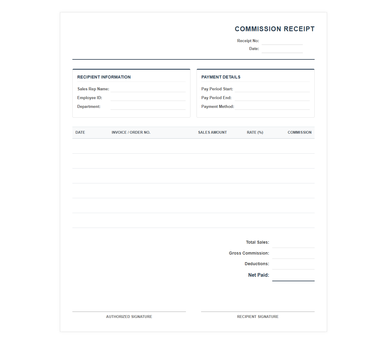 Sales Commission Payment Receipt Template