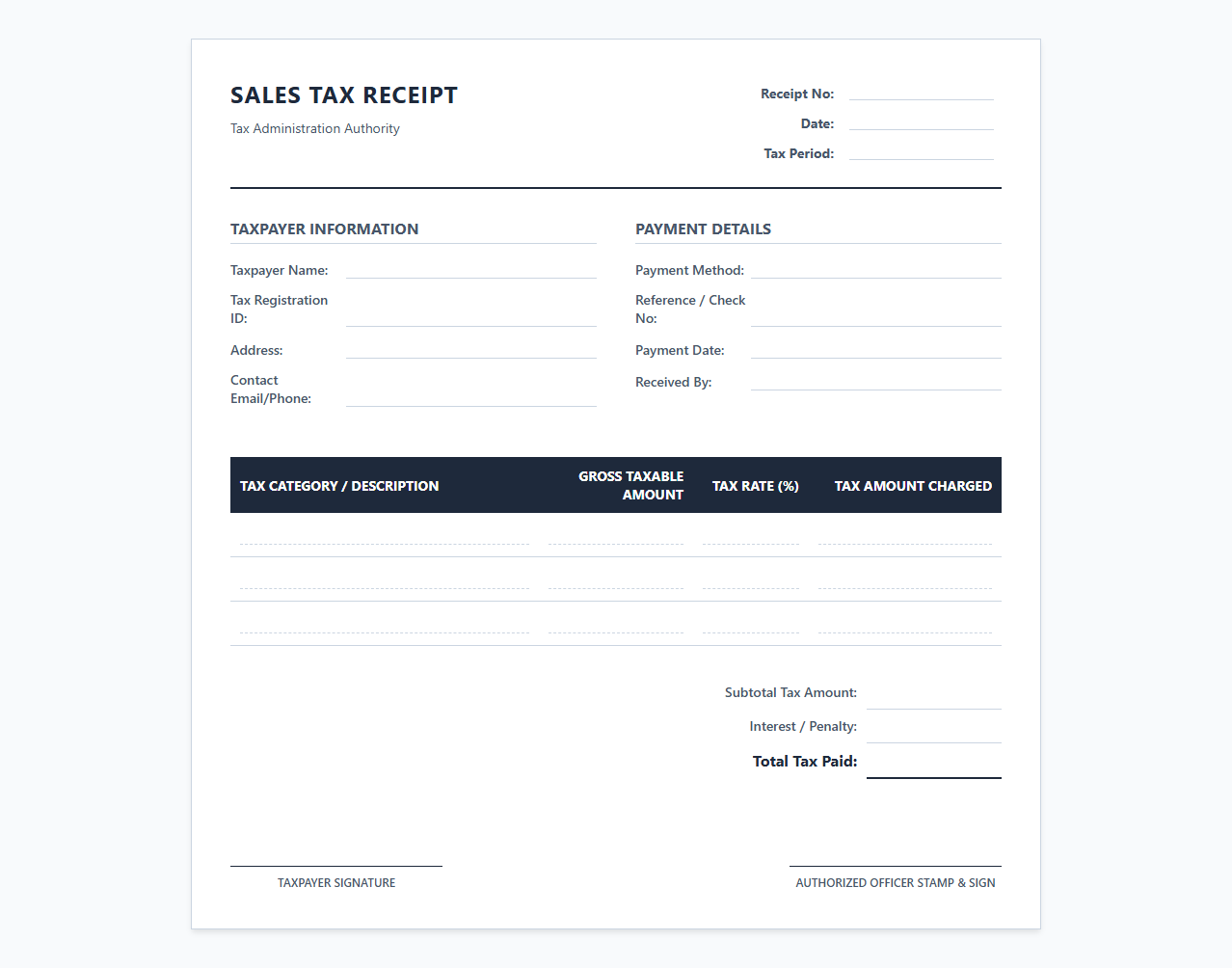 Sales Tax Payment Receipt Template