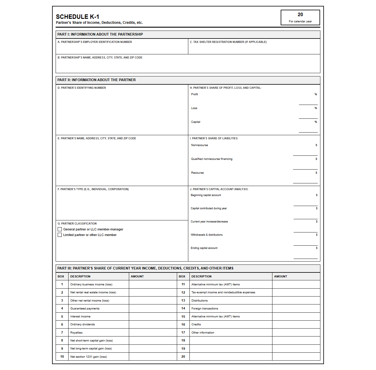 Schedule for Partner Share of Income Return
