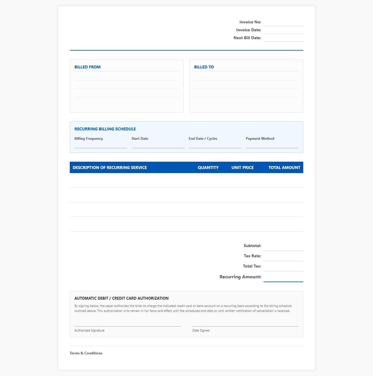 Scheduled Recurring Invoice Template