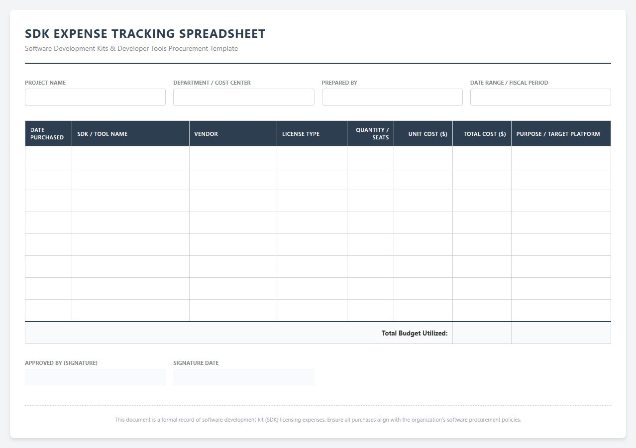 SDK Expense Tracking Spreadsheet