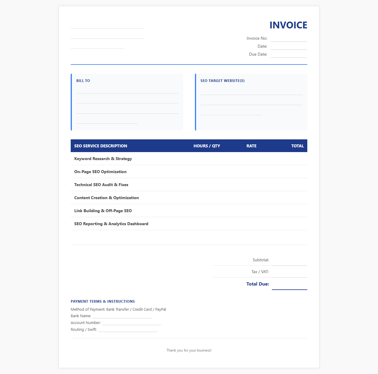 Search Engine Optimization Service Invoice Form