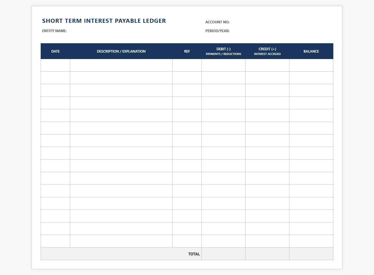 Short Term Interest Payable Ledger Sheet